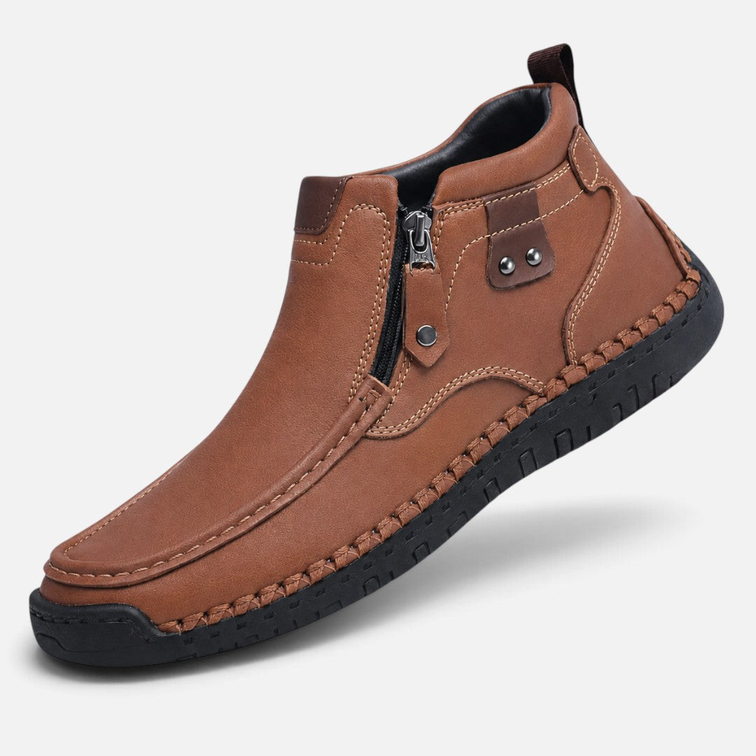 Heren Enkellaarzen met Zijrits en Moccasin Stiksel in Leerlook