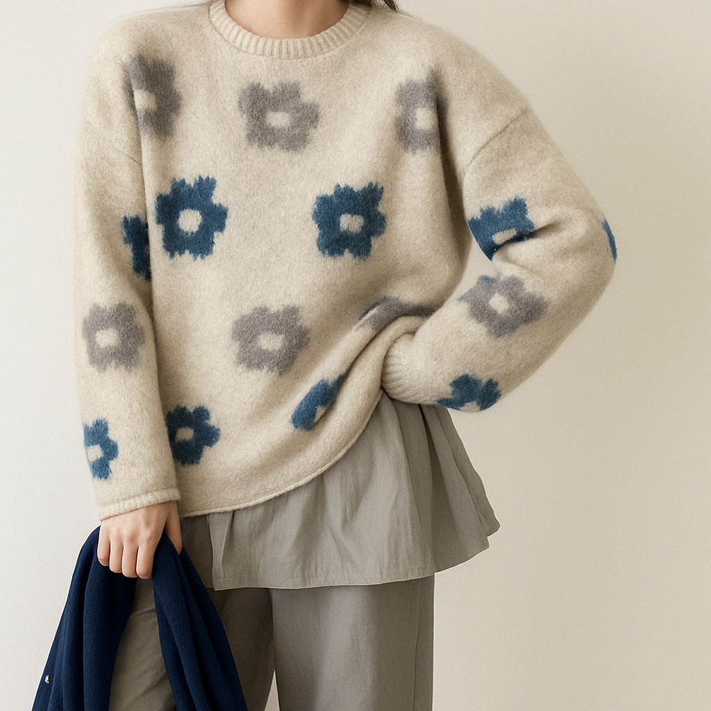 Leonie - Gebloemde Trui in Zwart/Beige