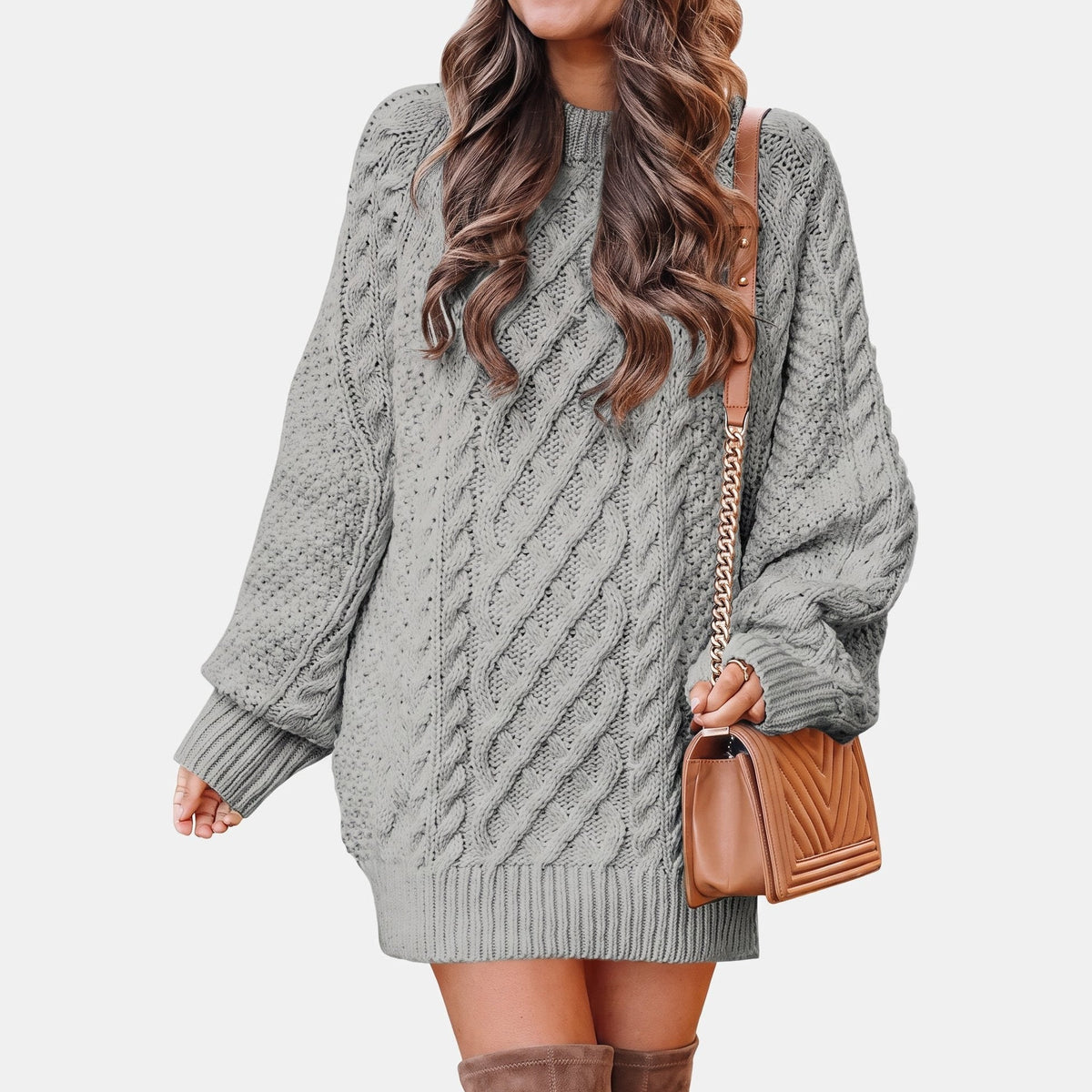 Dames Oversized Coltrui met Kabelpatroon – Warme Gebreide Trui