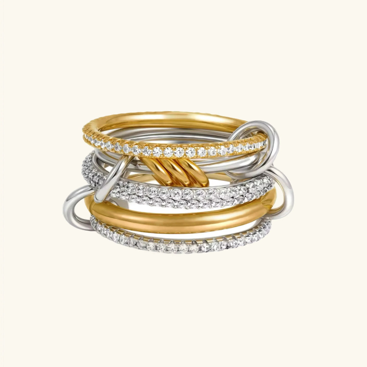 Dames Ring Gestapelde Look - Verguld Zilver met Zirkonia