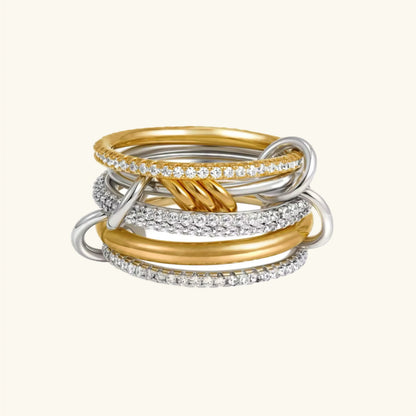 Dames Ring Gestapelde Look - Verguld Zilver met Zirkonia