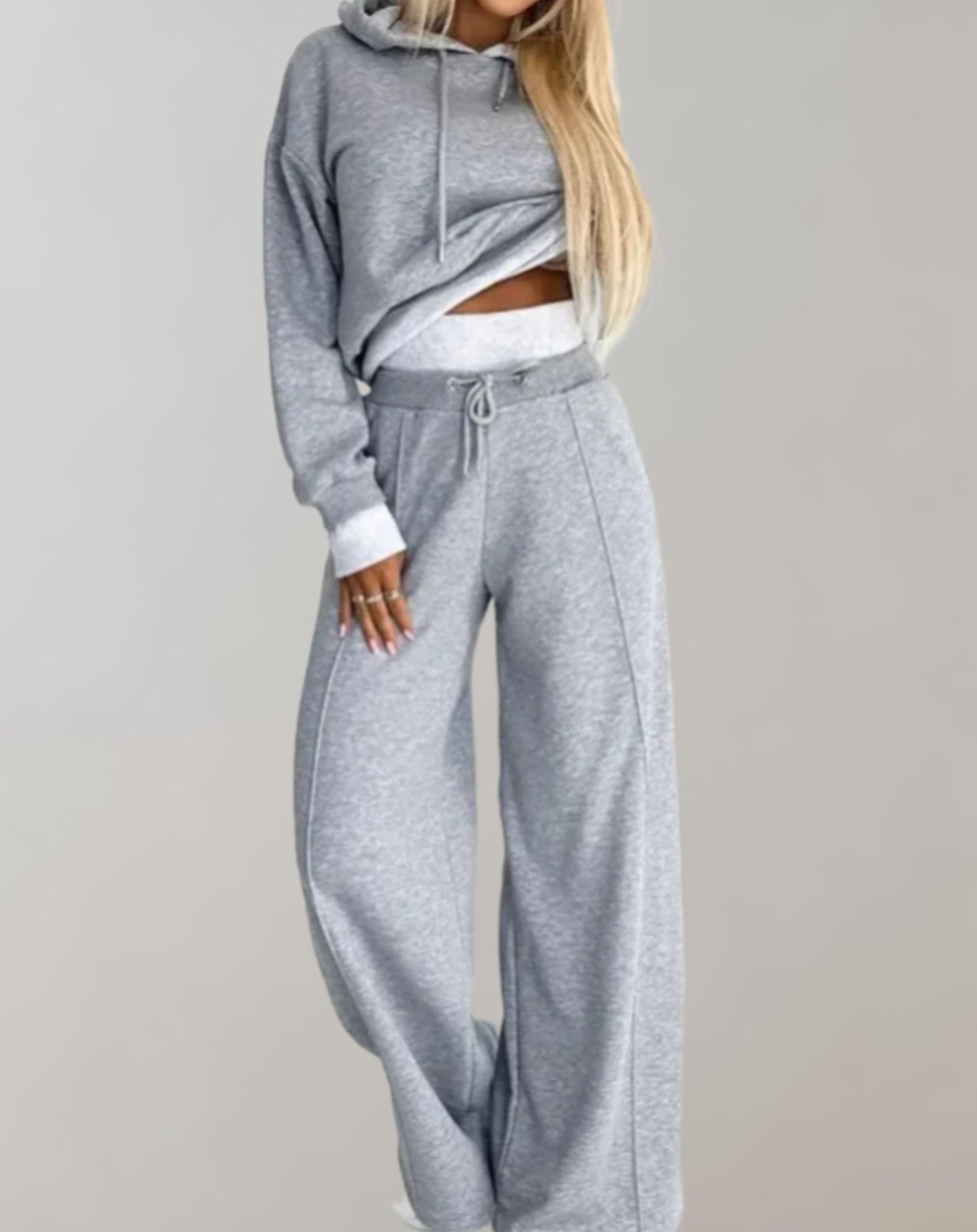 Dames Trainingspak Set – 2-delig, Comfortabel, Casual met Hoodie en Wide Leg Broek