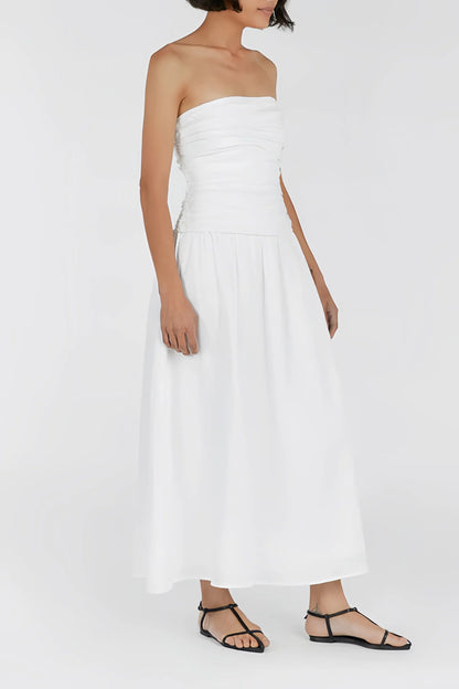 Fleur - Trendy Strapless Midi Jurk