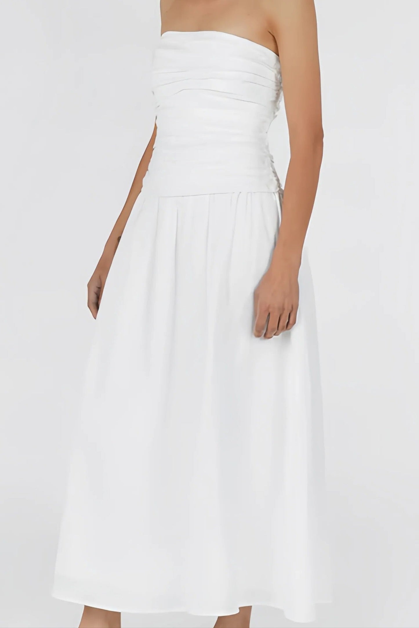 Fleur - Trendy Strapless Midi Jurk