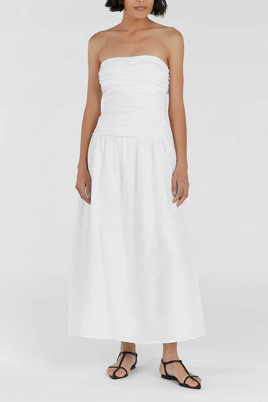 Fleur - Trendy Strapless Midi Jurk