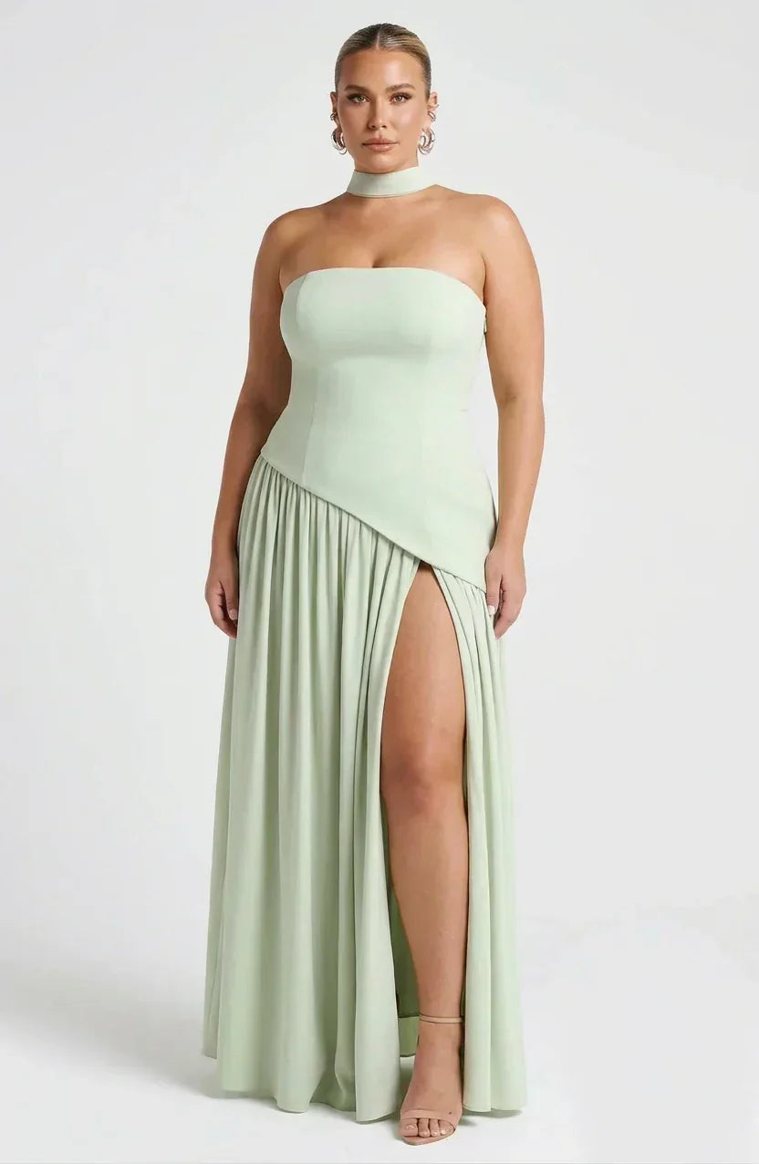 Dames Maxi Jurk Strapless met Hoge Split