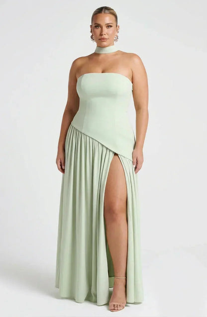 Dames Maxi Jurk Strapless met Hoge Split