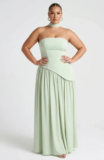 Dames Maxi Jurk Strapless met Hoge Split