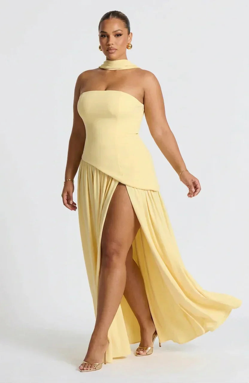 Dames Maxi Jurk Strapless met Hoge Split