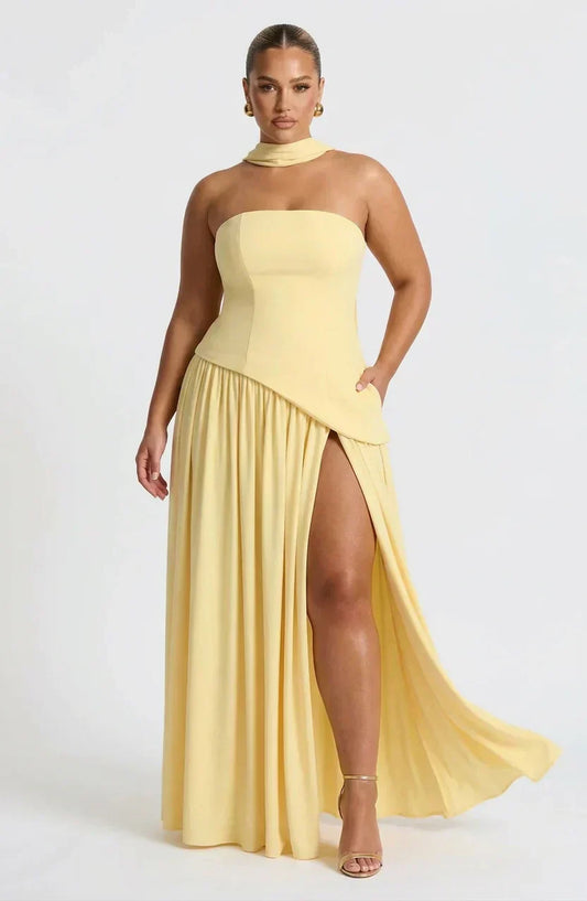 Dames Maxi Jurk Strapless met Hoge Split