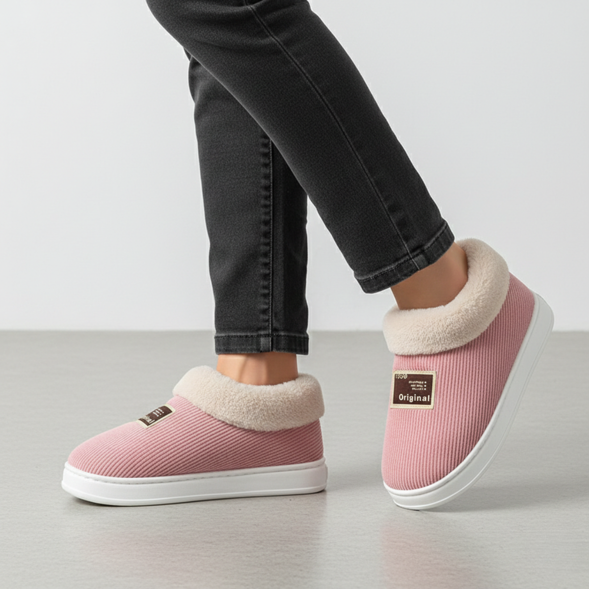 Dames Instap Pantoffels – Beige, Bontvoering, Antislipzool, Warme Huispantoffels voor Winter