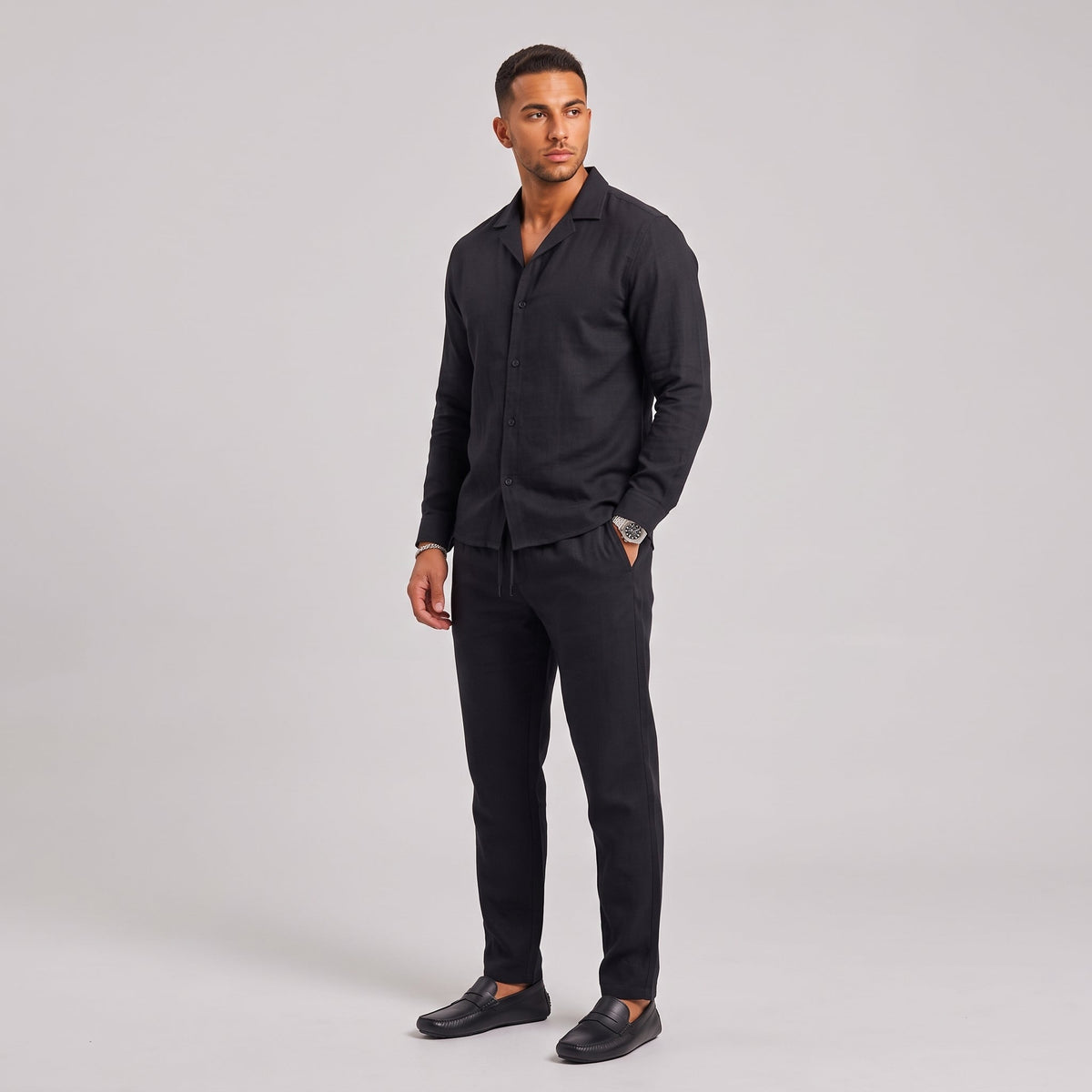 Heren Linnen Set met Cubaanse Kraag - Zomeroverhemd en Broek