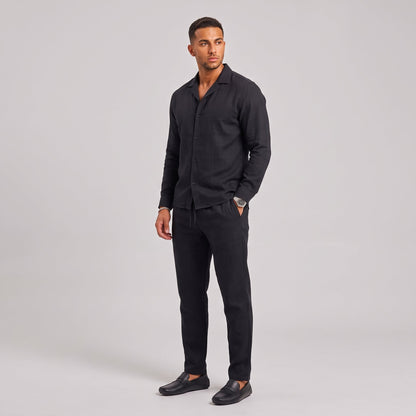 Heren Linnen Set met Cubaanse Kraag - Zomeroverhemd en Broek