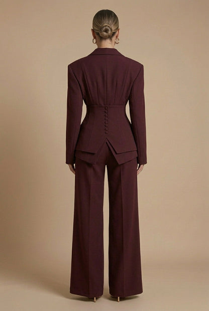 Dames Pantalonpak Blazer en Wide-Leg Broek met Puntkraag