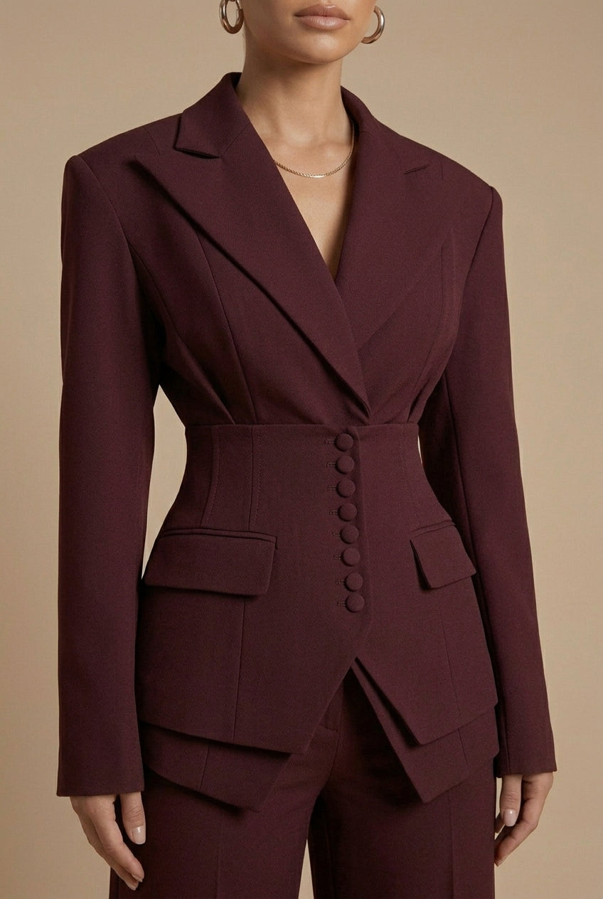 Dames Pantalonpak Blazer en Wide-Leg Broek met Puntkraag