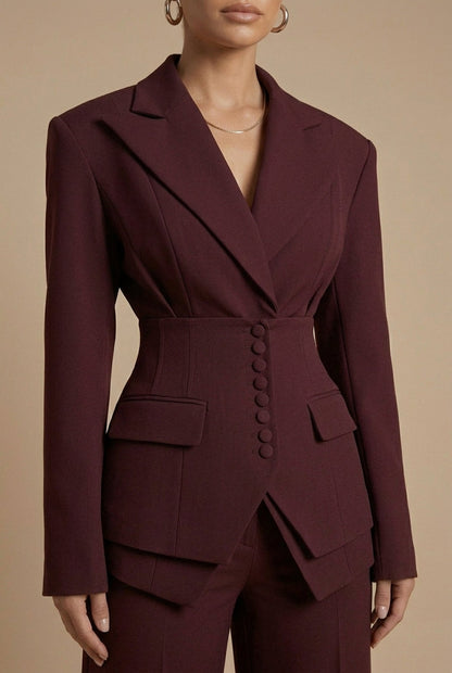 Dames Pantalonpak Blazer en Wide-Leg Broek met Puntkraag