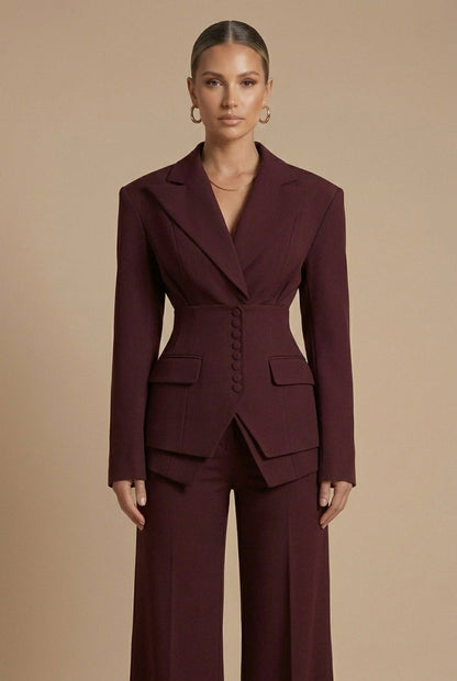 Dames Pantalonpak Blazer en Wide-Leg Broek met Puntkraag