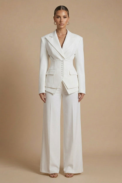 Dames Pantalonpak Blazer en Wide-Leg Broek met Puntkraag