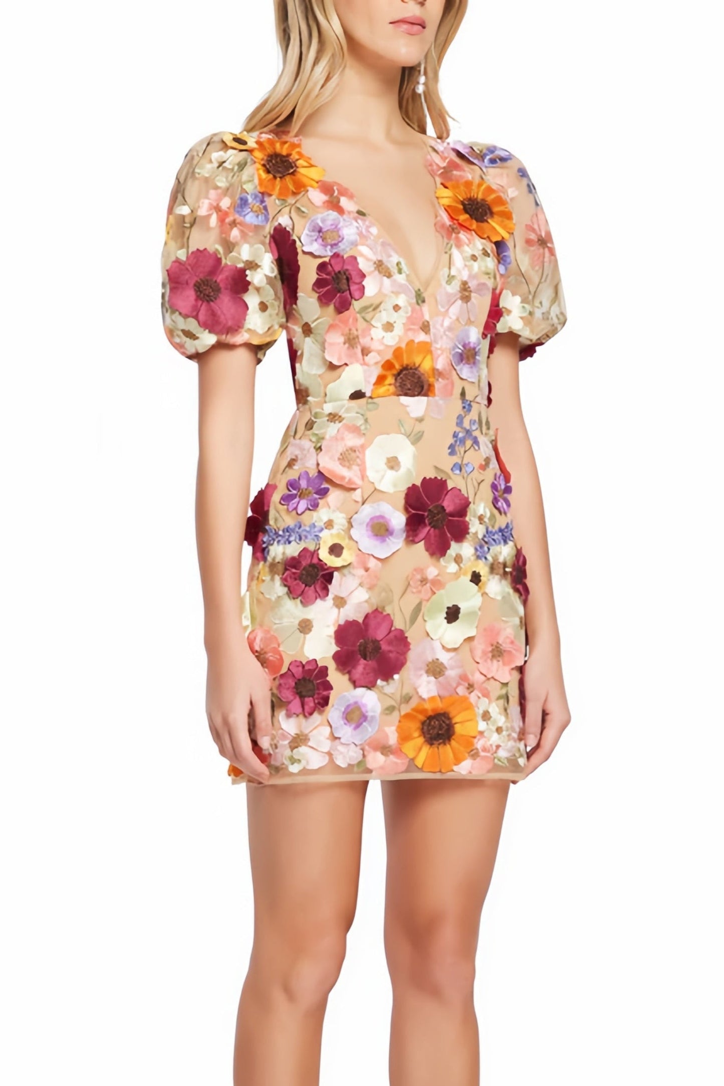 Elena - Charmante Mini Jurk met V-Hals en Bloemenprint