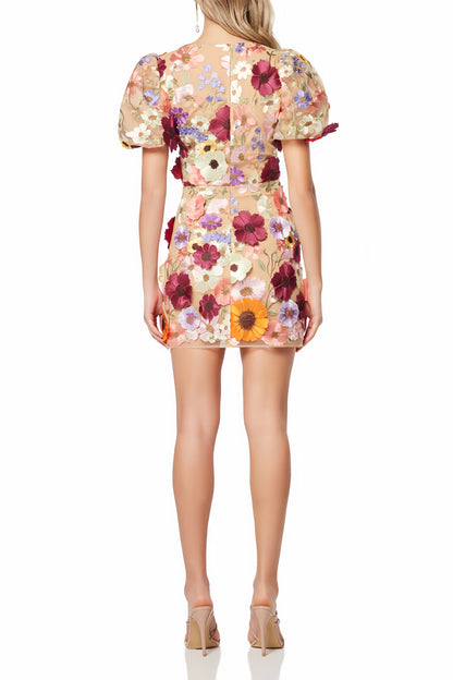 Elena - Charmante Mini Jurk met V-Hals en Bloemenprint