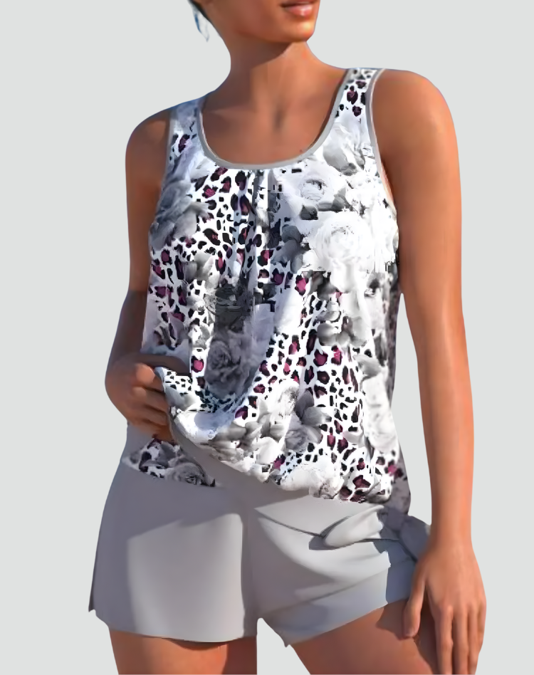 Dames Tankini Set met Bloemenprint - Vormgevend Model