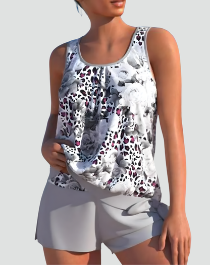 Dames Tankini Set met Bloemenprint - Vormgevend Model