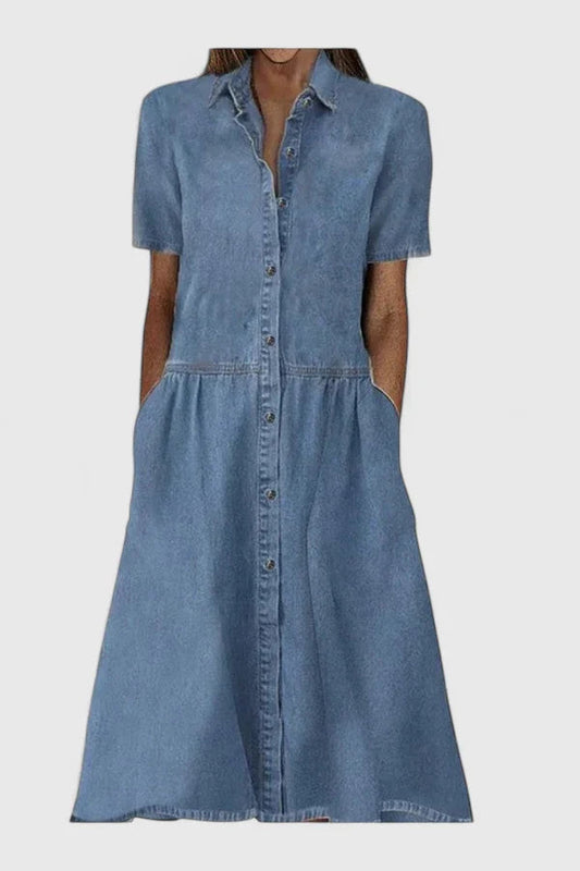 Elegant Dress for Women - Timeless Style with Button Closure and Short Sleeves 0