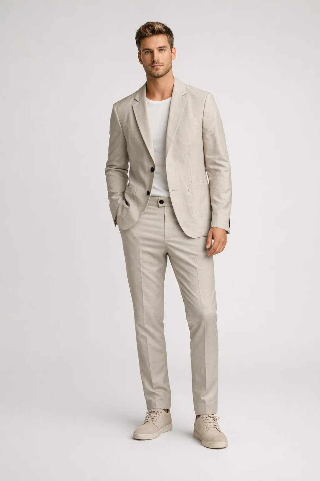 Heren Pak Set Blazer en Broek - Lichtbeige Tweedelig Ensemble