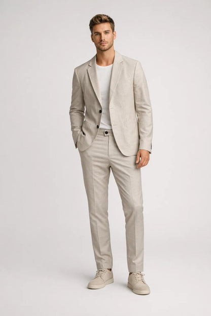 Heren Pak Set Blazer en Broek - Lichtbeige Tweedelig Ensemble