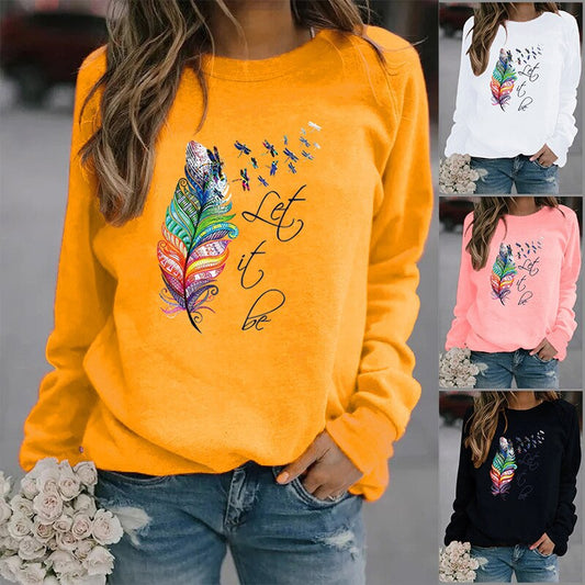 Dames Trui met Veerprint – Casual Sweater voor Herfst en Winter
