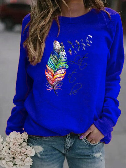 Dames Trui met Veerprint – Casual Sweater voor Herfst en Winter