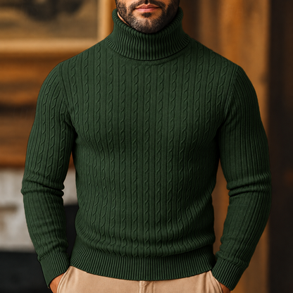 Heren Coltrui met Kabelpatroon - Fijn Gebreide Pullover