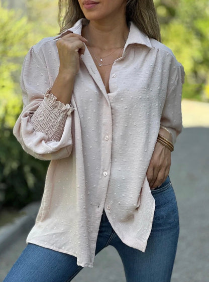 Bonnie - Blouse met Swiss Dot en Lantaarnmouwen