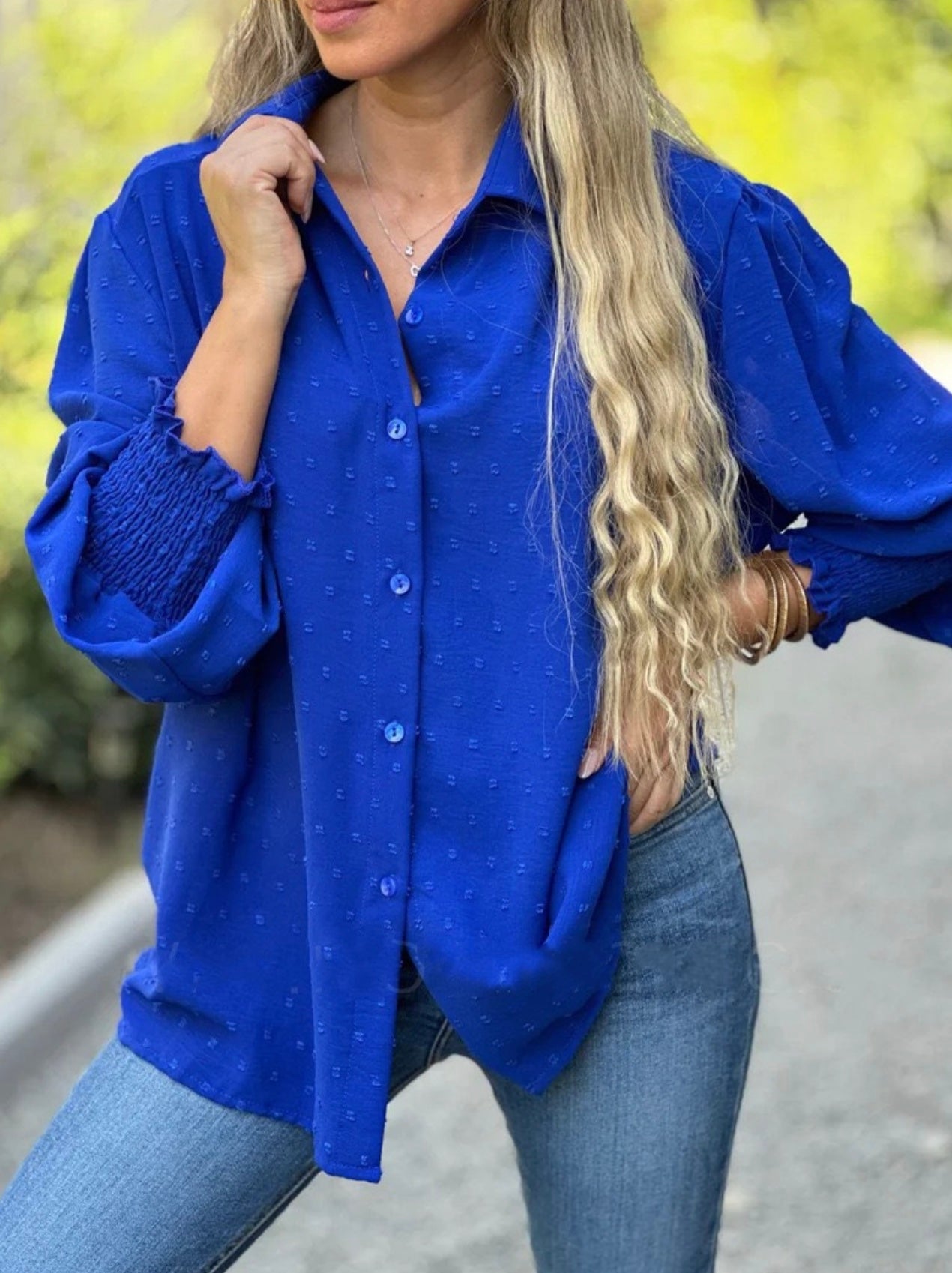 Bonnie - Blouse met Swiss Dot en Lantaarnmouwen