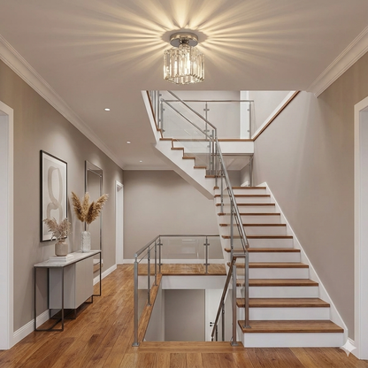 Plafondlamp Zwart met Kristallen Kap - Modern Design voor Hal en Woonkamer