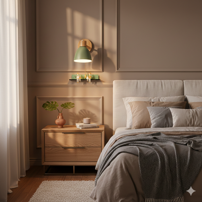 Wandlamp met Kantelbare Arm en Conische Kap - Hout en IJzer