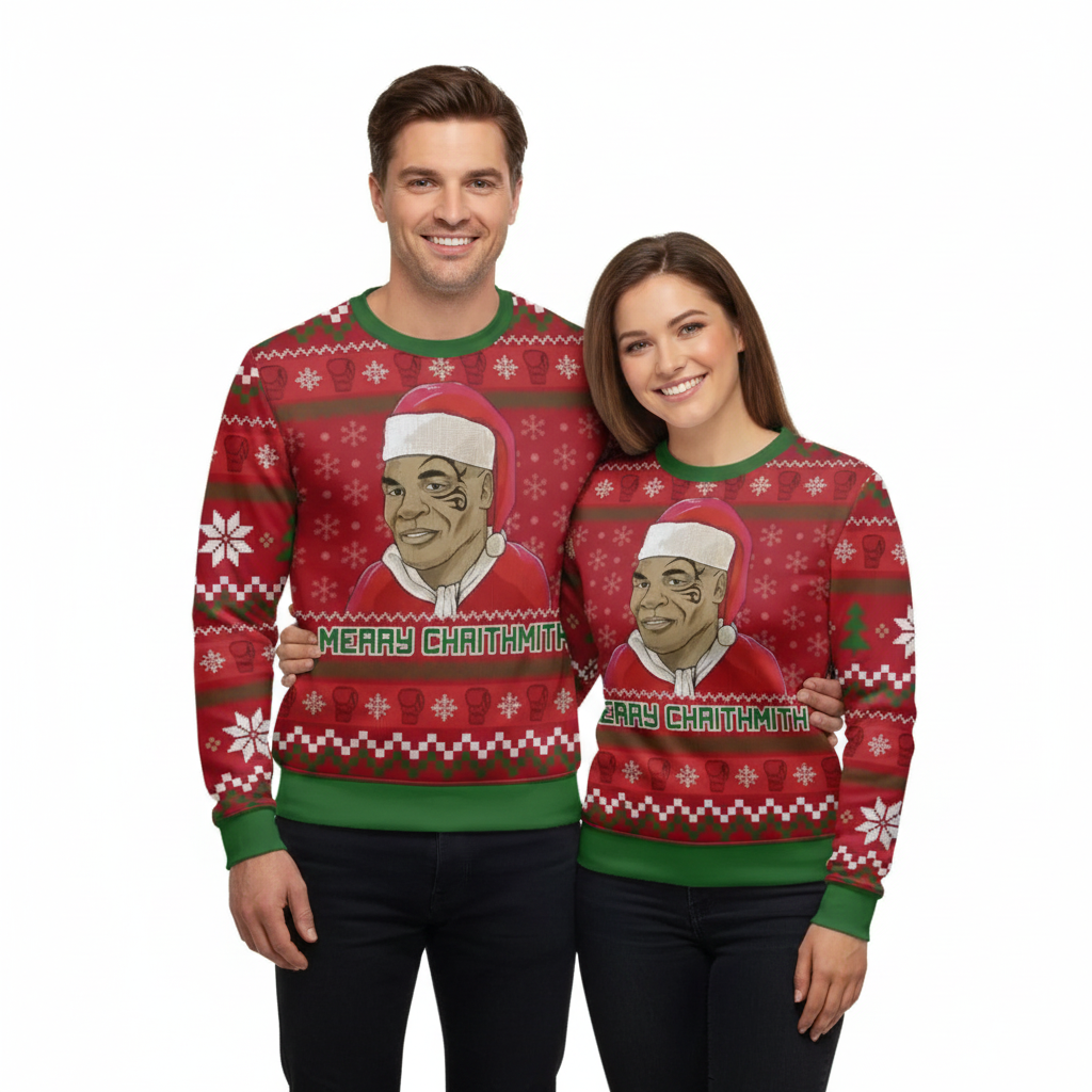 Unisex Warme Kersttrui – Effen Rood met Grappige Print, Perfect voor de Feestdagen