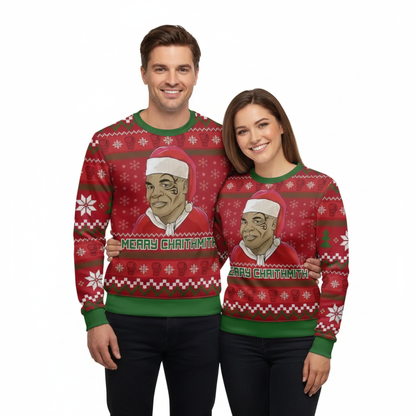 Unisex Warme Kersttrui – Effen Rood met Grappige Print, Perfect voor de Feestdagen