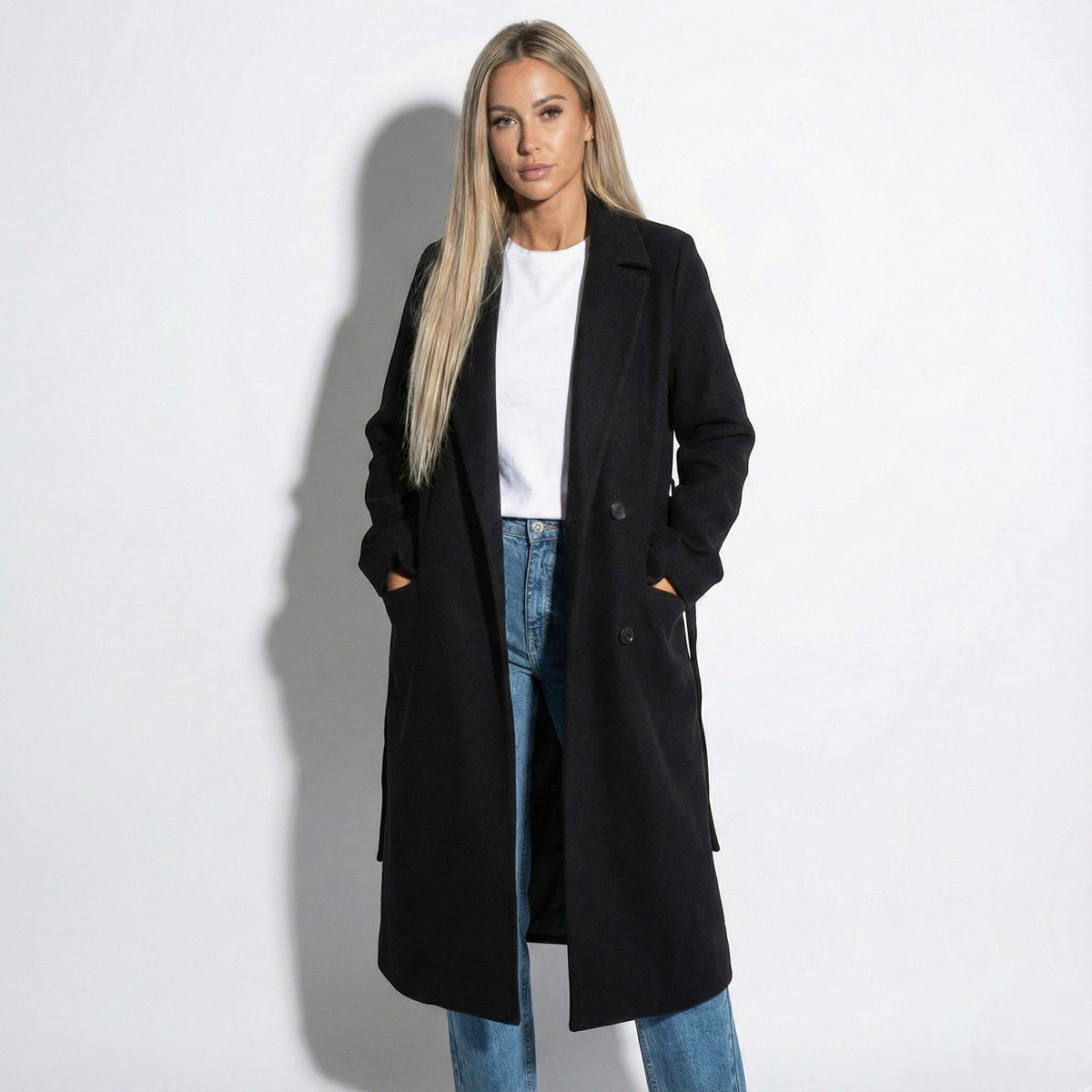 Dames Lange Winterjas met Lange Revers