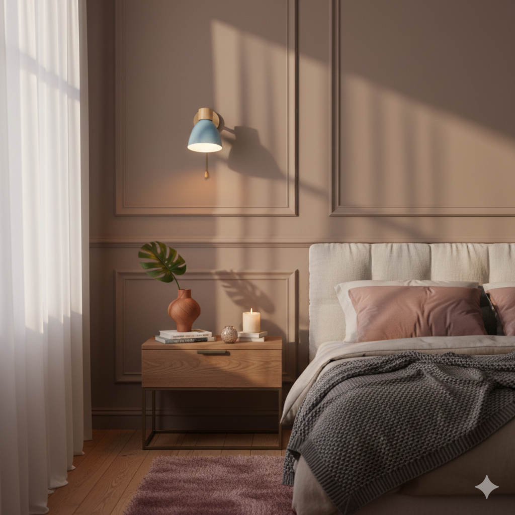 Wandlamp met Kantelbare Arm en Conische Kap - Hout en IJzer