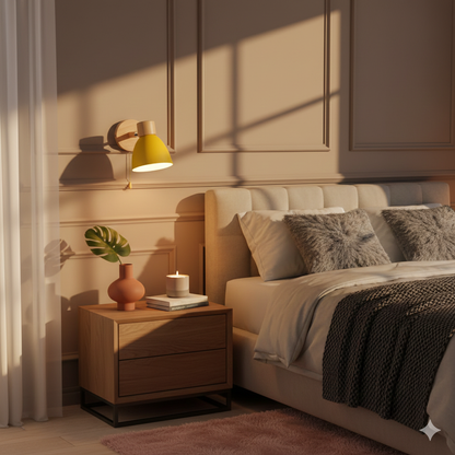 Wandlamp met Kantelbare Arm en Conische Kap - Hout en IJzer
