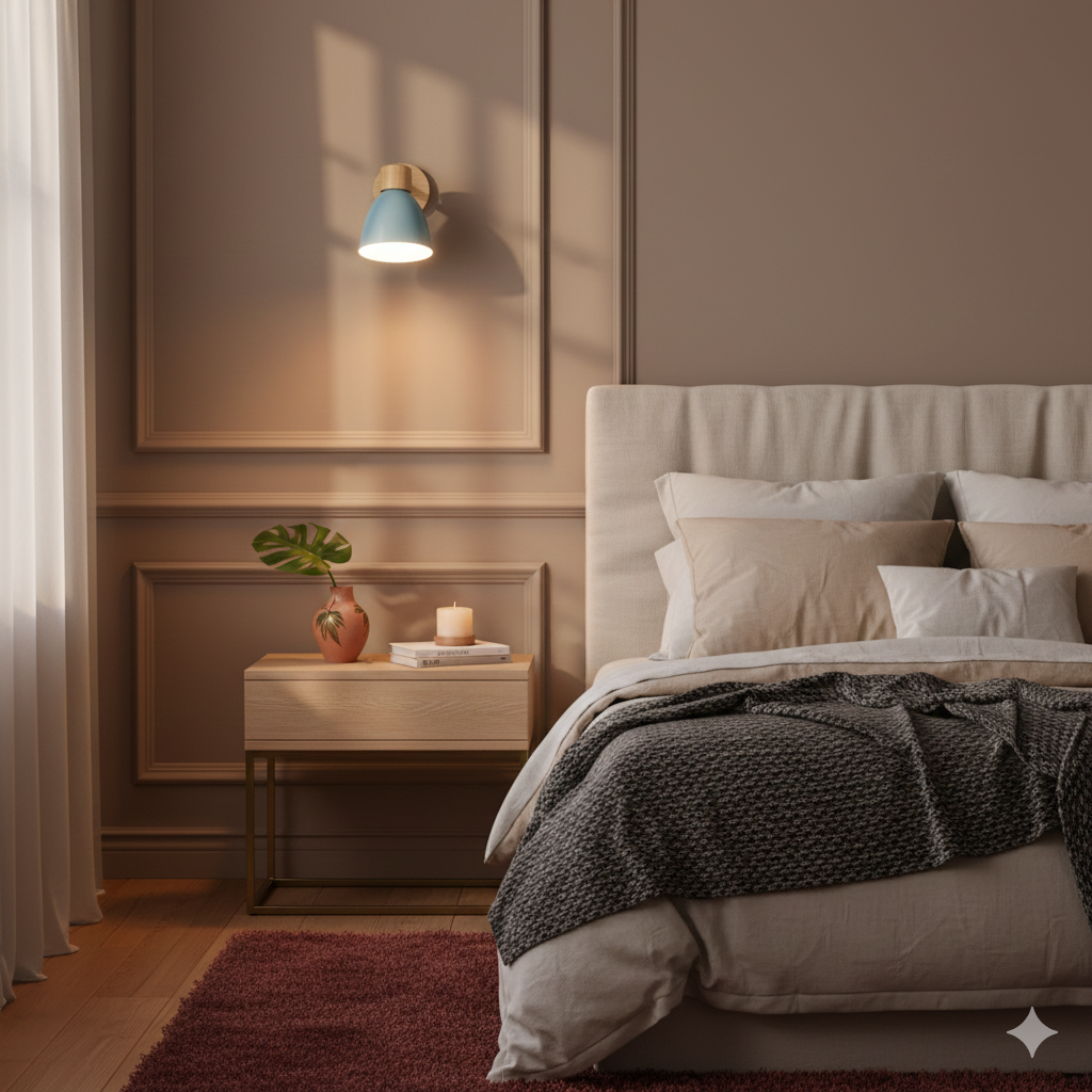 Wandlamp met Kantelbare Arm en Conische Kap - Hout en IJzer