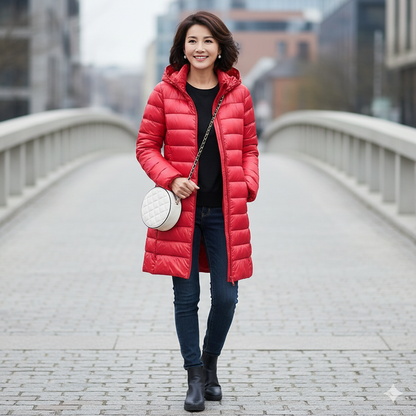 Dames Lange Pufferjas met Capuchon – Zwart, Waterafstotend, Ideaal voor Koude Dagen en Casual Outfits