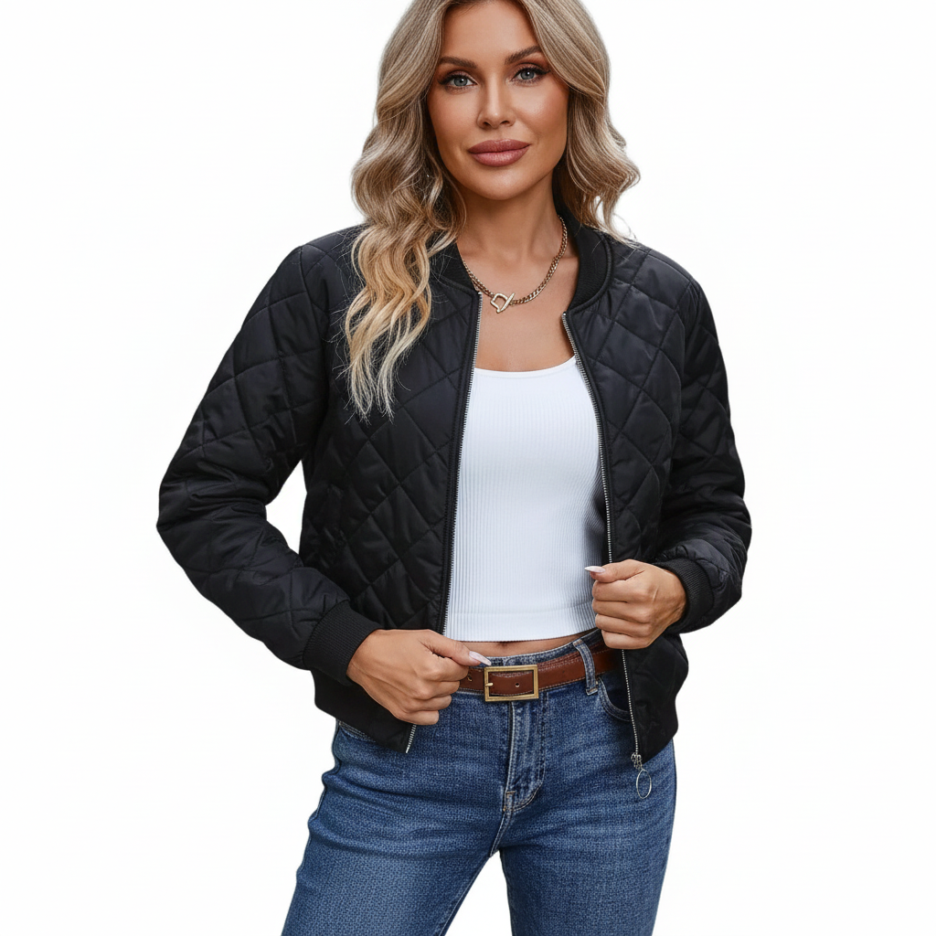 Dames Bomberjack – Ruitpatroon, Casual Jack voor Lente en Herfst