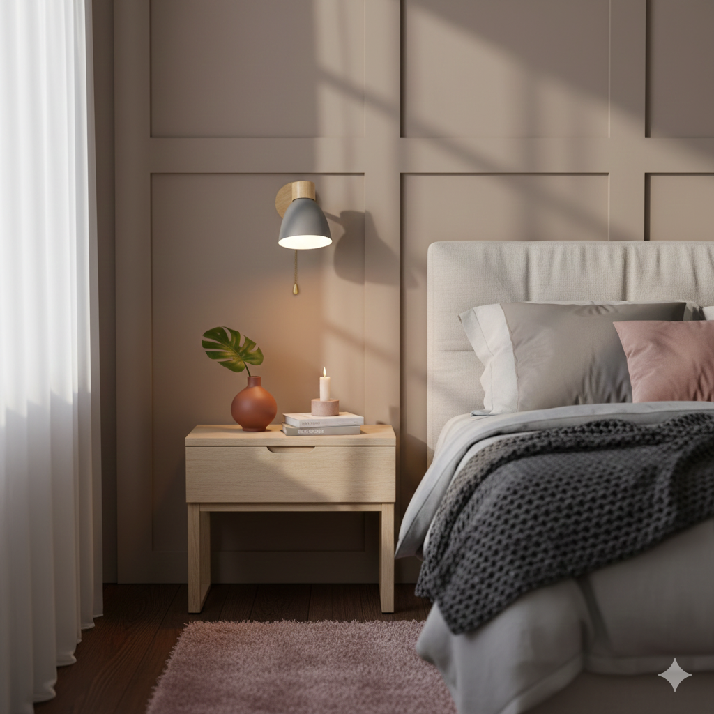 Wandlamp met Kantelbare Arm en Conische Kap - Hout en IJzer