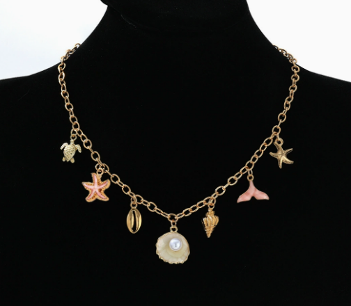 Dames Ketting Verguld met Parelhanger en Zeedieren Bedels