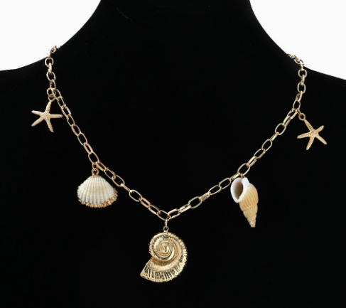 Dames Ketting Verguld met Parelhanger en Zeedieren Bedels