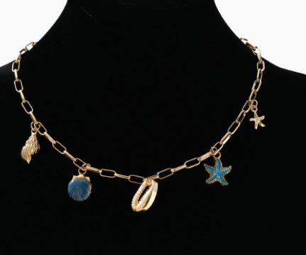 Dames Ketting Verguld met Parelhanger en Zeedieren Bedels