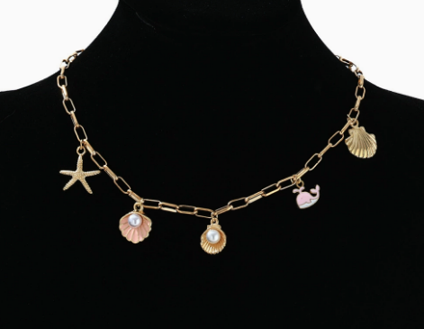 Dames Ketting Verguld met Parelhanger en Zeedieren Bedels