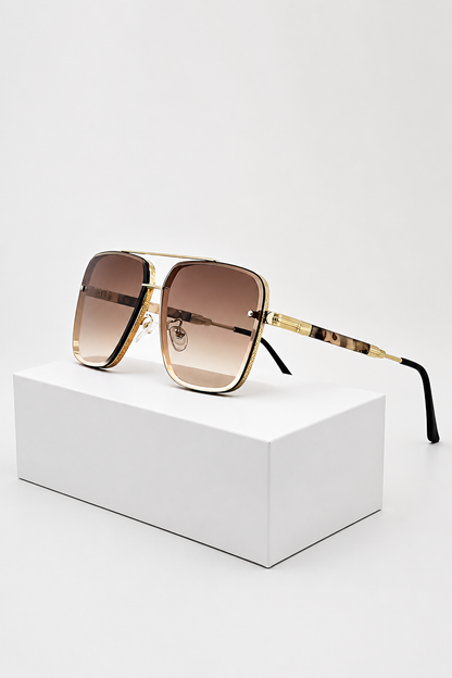 Dames Retro Aviator Zonnebril met Goudkleurig Montuur en UV400 Gradiëntglas